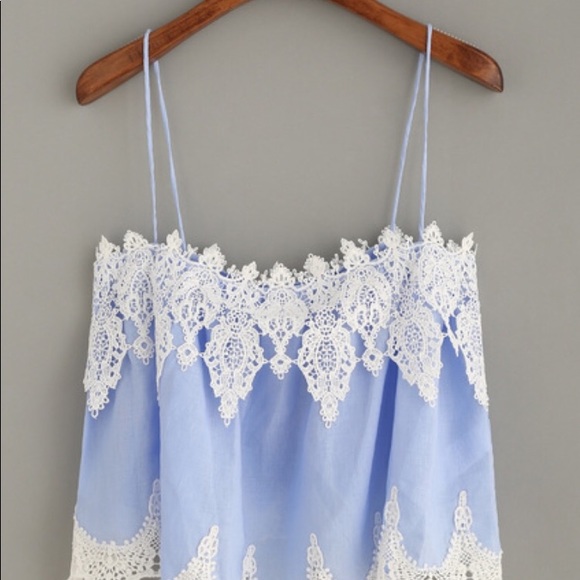 Blue Crochet Trim High Low Cami Top - Picture 4 of 4